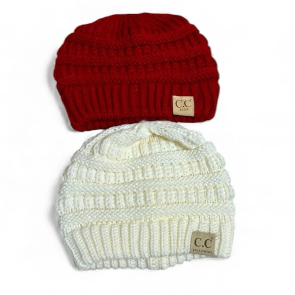 C.C kids beanies red & cream